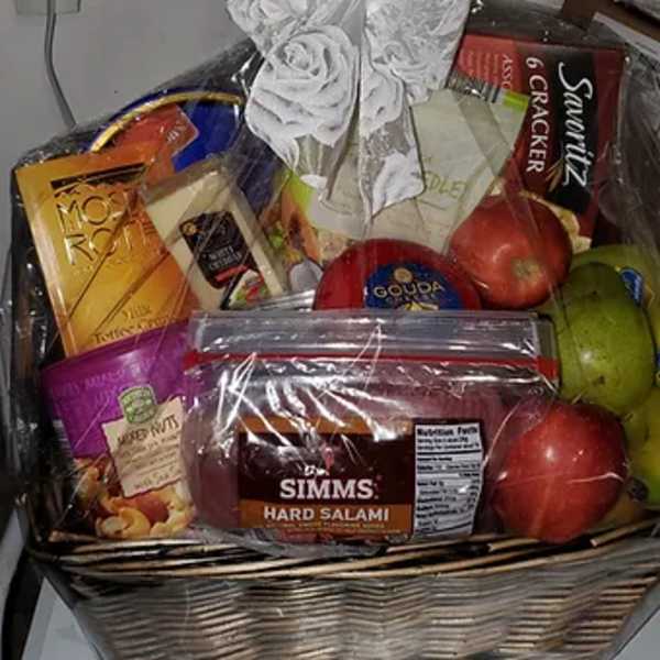 Fruit, cheese and treat basket LG