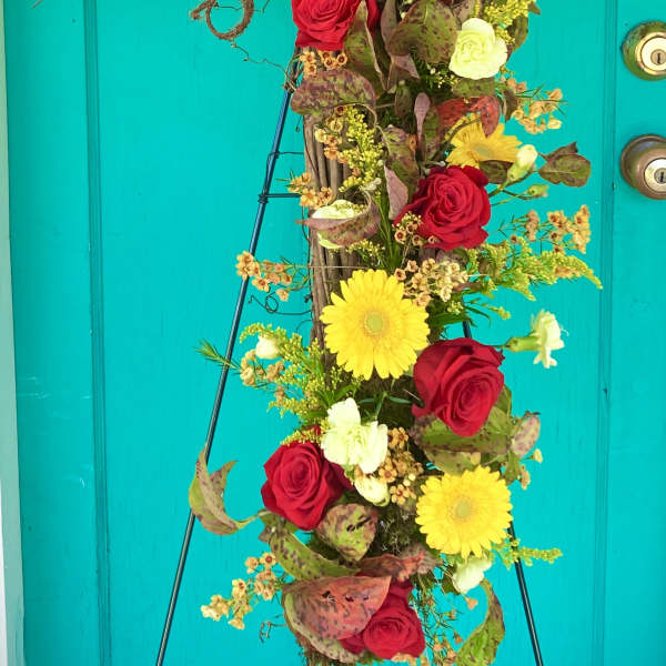 Grapevine Cross with Fresh Flowers-Standing Spray