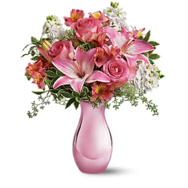 Pink Reflections Bouquet with Roses (Deluxe Pictured)