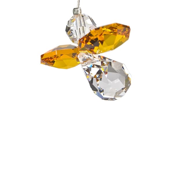 Crystal angel ornament with amber and clear faceted beads
