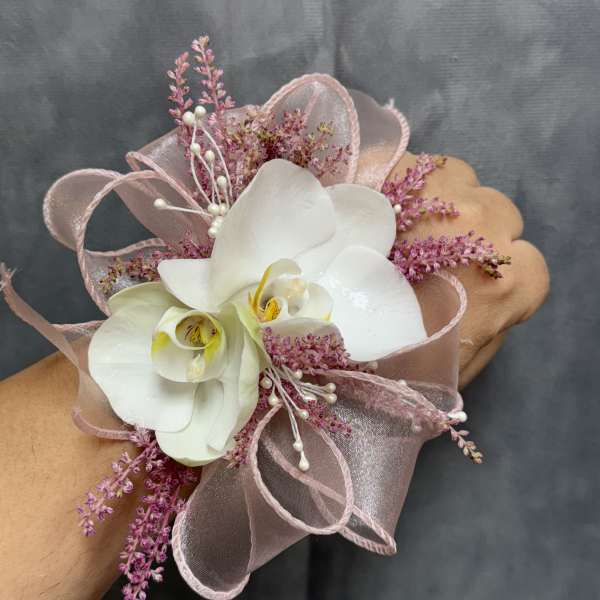 Dusty Pink White Orchid Corsage