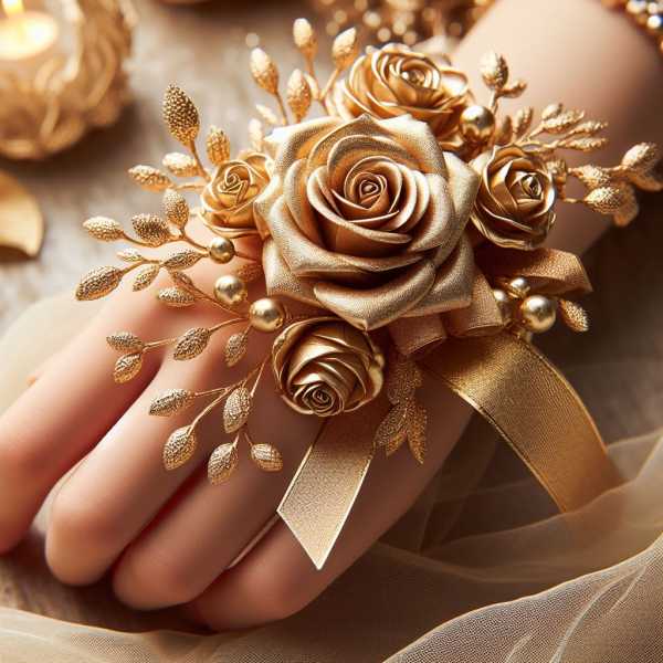 Midas Touch Wrist Corsage and Boutonniere Set