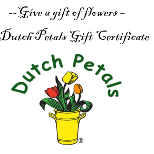 Dutch Petals gift certificate with tulip logo