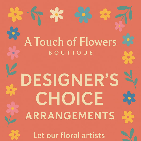 Coral floral shop sign with colorful flower illustrations and text