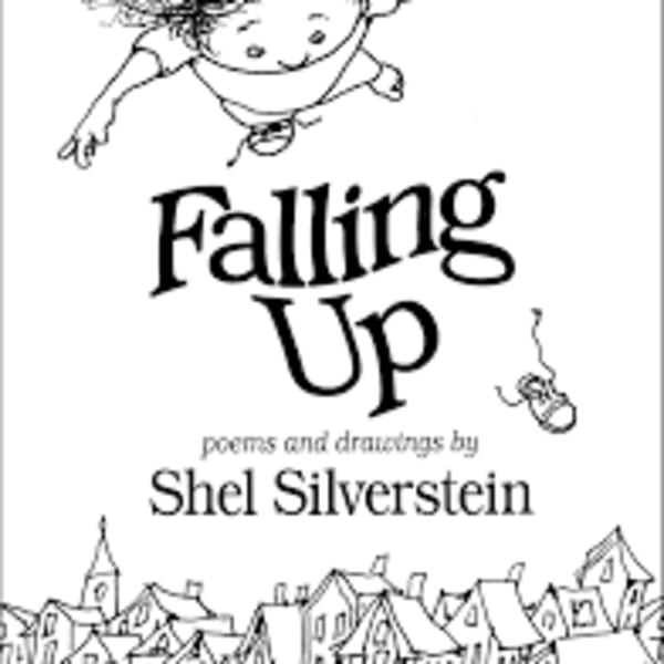 Black-and-white book cover with a cartoon child and the title Falling Up