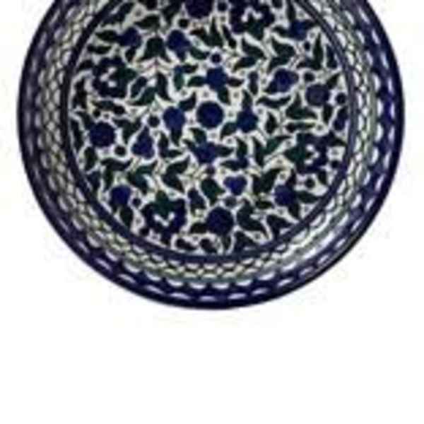 Round blue-and-white patterned decorative plate