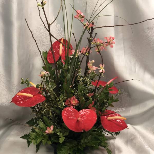 Anthurium winter blossom arrangement