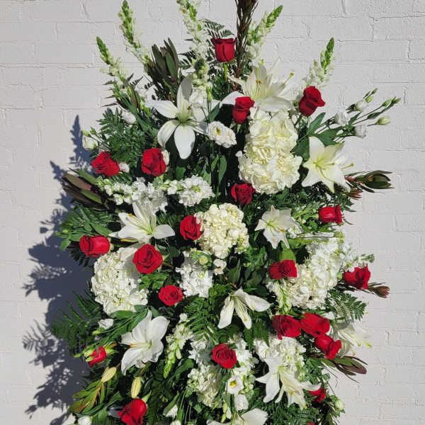 Red & White Sympathy Standing Spray