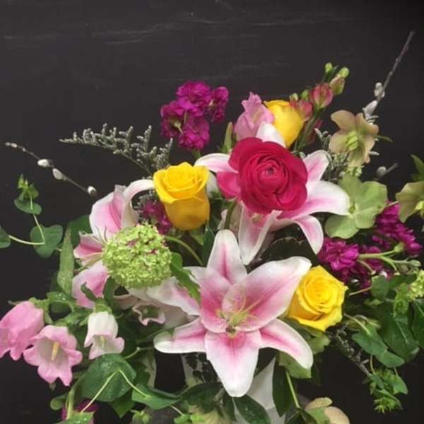 pinks and yellows ceramic vase