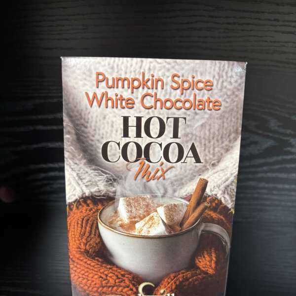 Box of pumpkin spice white chocolate hot cocoa mix