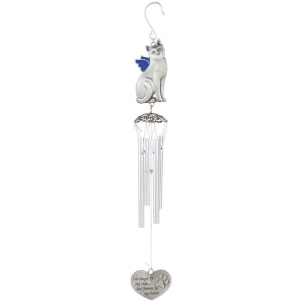 Cat-shaped memorial wind chime with a heart pendant