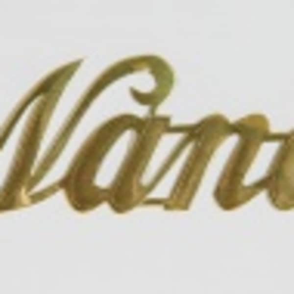 Gold script text reading "Mama" on a white background