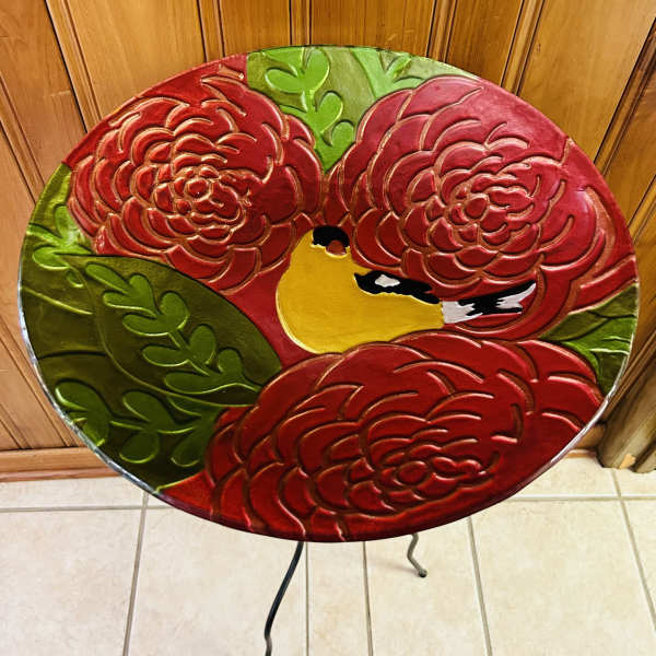 Yellow Bird Glass Birdbath