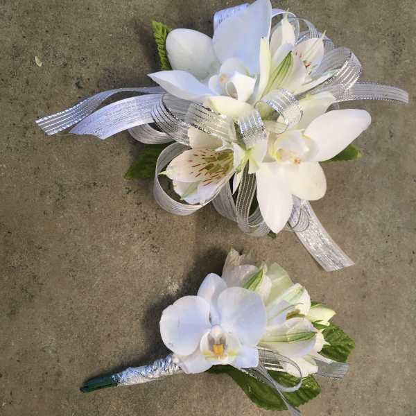 White Orchid Corsage and Boutonniere Set