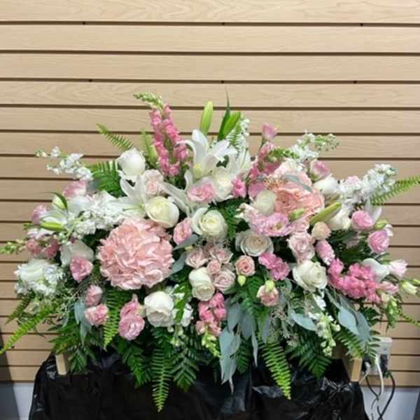 Large pink and white floral spray with lilies and roses