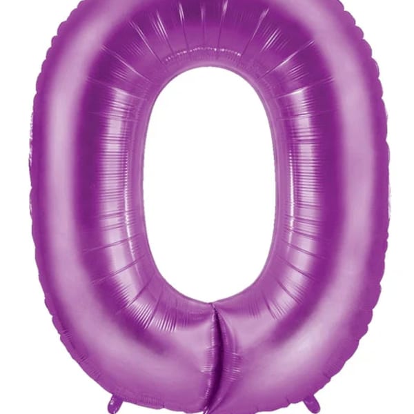 Purple number 0 foil balloon on a white background