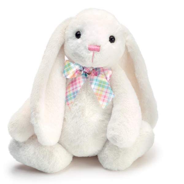 13" PLUSH WHITE BUNNY WITH PLAID BOW TIE
