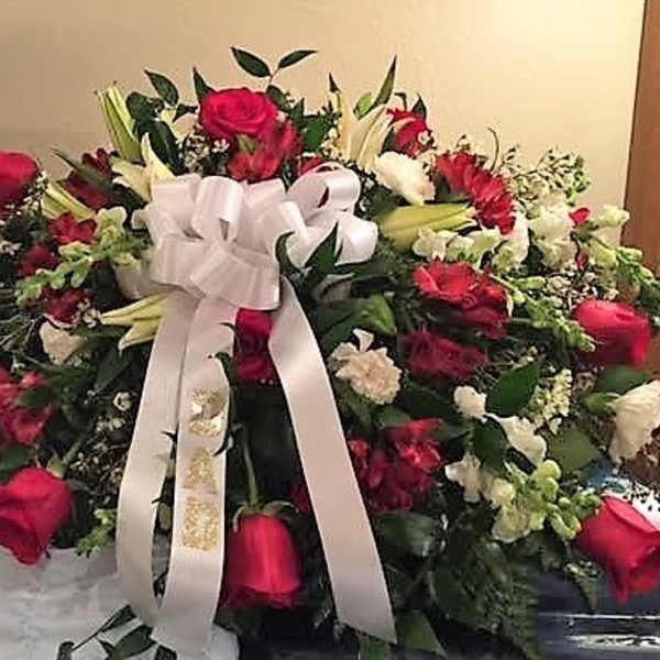 red and white casket piece