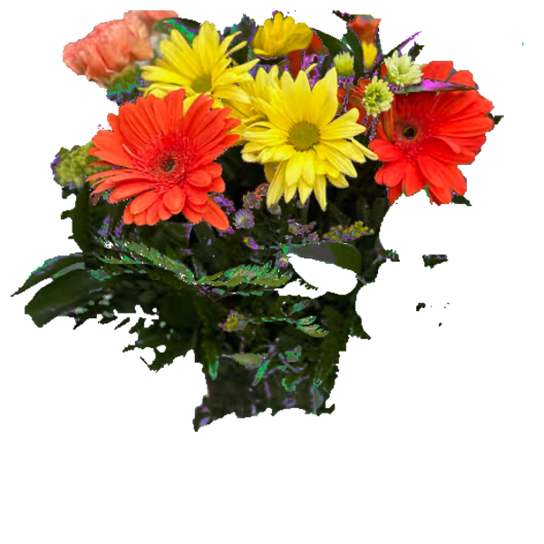 Bouquet of red and yellow gerbera daisies with greenery