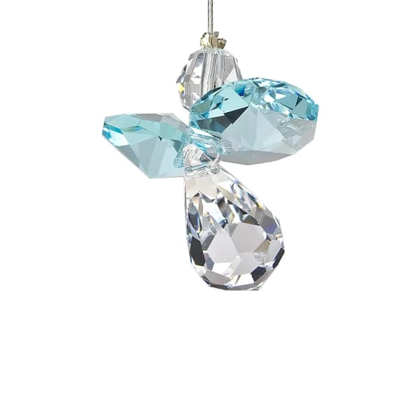 Faceted crystal angel ornament with blue and clear beads