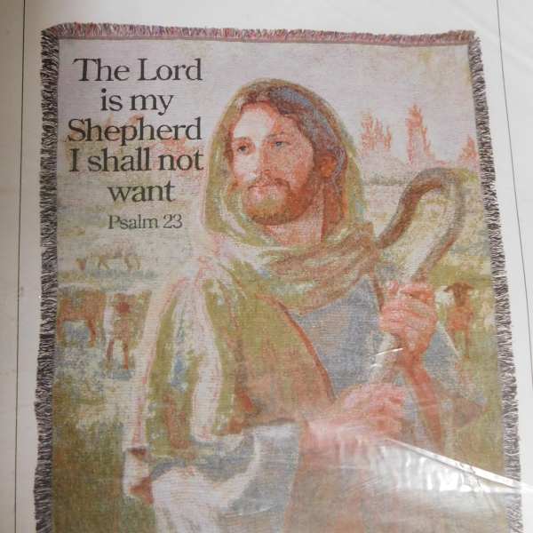 Religious wall hanging with Jesus and Psalm 23 text