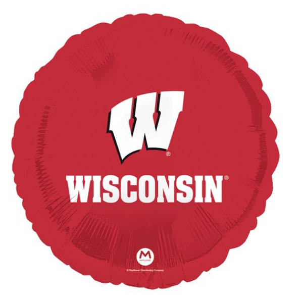 Red Wisconsin logo balloon with white text
