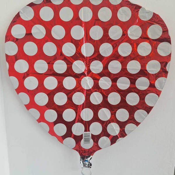 Red polka dot heart-shaped foil balloon