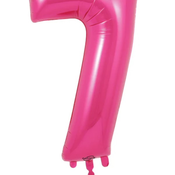 Pink number 7 foil balloon on a white background