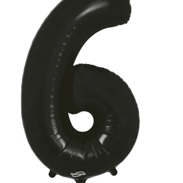 Black number 6 foil balloon on a white background