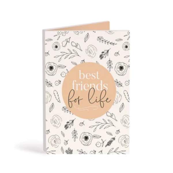 Greeting card with floral doodles and the words best friends for life