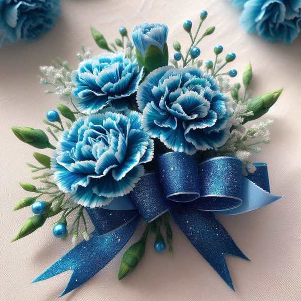 Royal Blue Wrist Corsage and Boutonniere Set