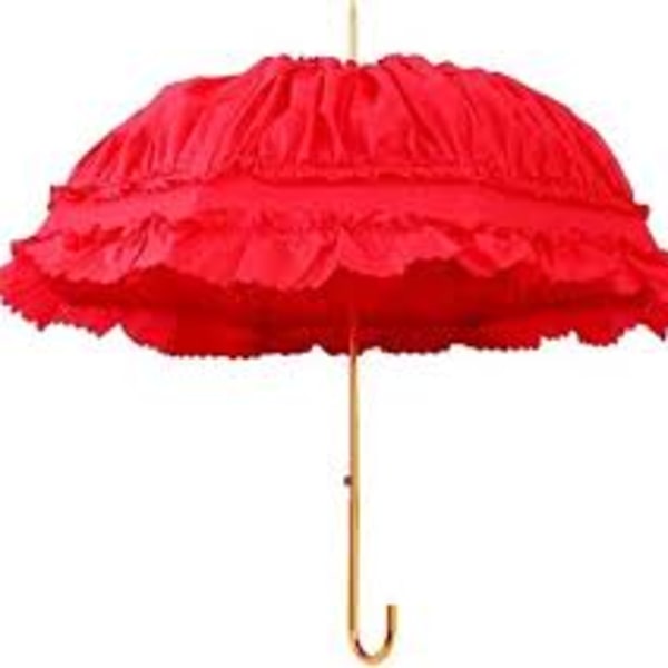 Red ruffled parasol umbrella on a white background