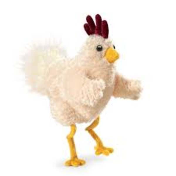 Plush chicken figurine with white fur and yellow feet
