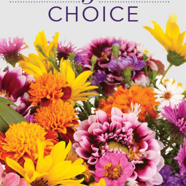 Colorful mixed bouquet with yellow, orange, pink, and purple flowers