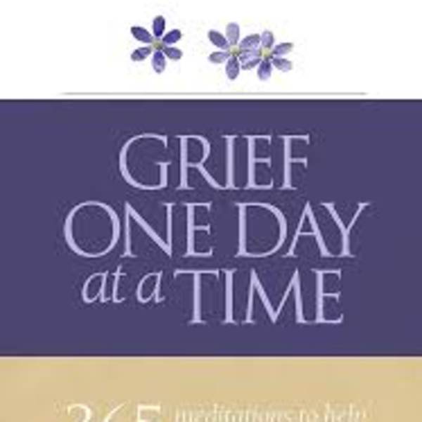 Purple grief awareness card with small flower icons
