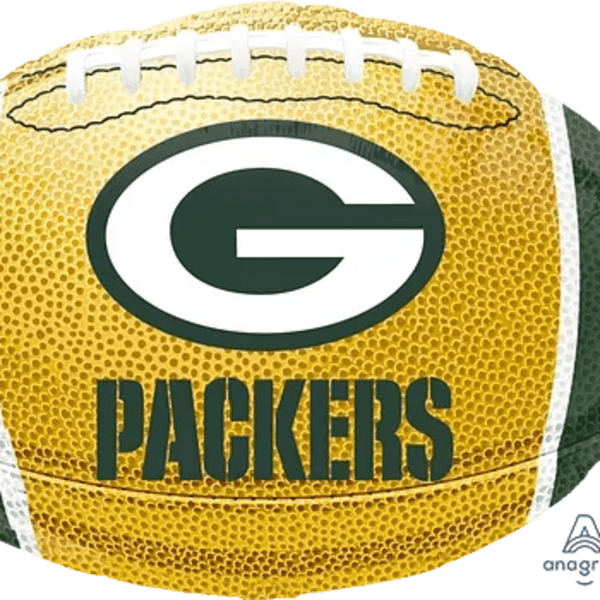Green Bay Packers football-shaped balloon with team logo