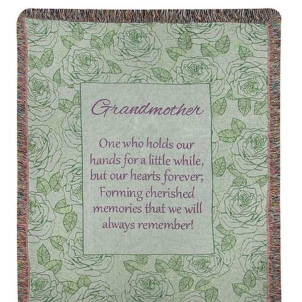 Floral-patterned blanket with a grandmother tribute message