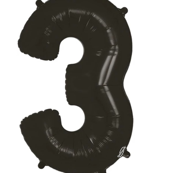 Black foil balloon shaped like the number 3