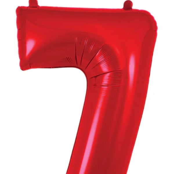 Red number 7 foil balloon on a white background