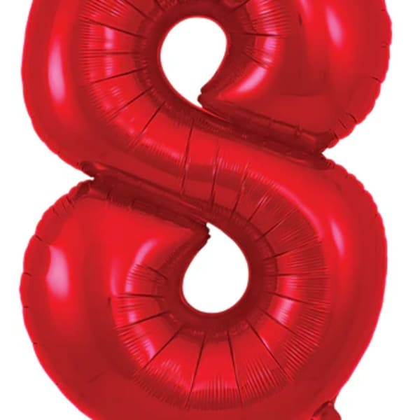 Red foil balloon shaped like the number 8