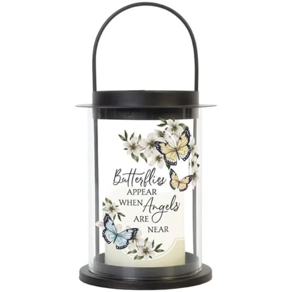 "Butterflies Appear" Lighted Cylinder Lantern