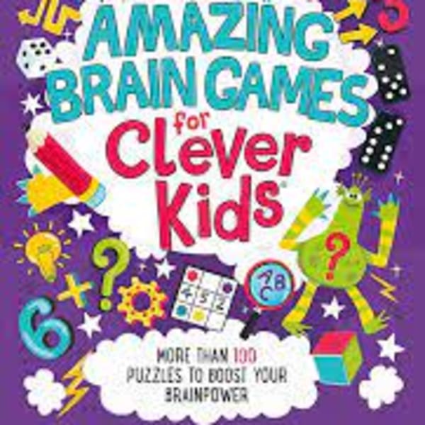 Colorful book cover reading "Amazing Brain Games for Clever Kids"