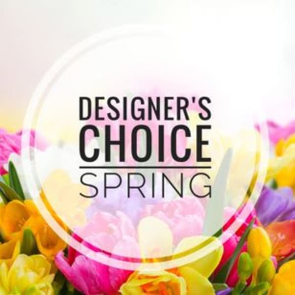 Colorful spring flowers with "Designer’s Choice Spring" text