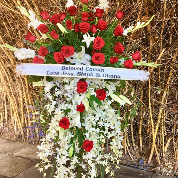 #60 RED ROSE & ORCHID SPRAY WREATH