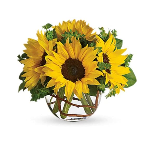 Sunflower bouquet in a clear glass vase