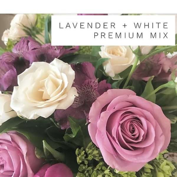 Lavender and white rose bouquet with purple flowers