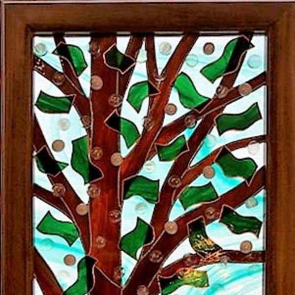 #A085 - Spring Day At The Lake - Stained Glass Window