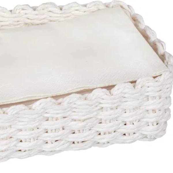 White woven basket with a padded lid
