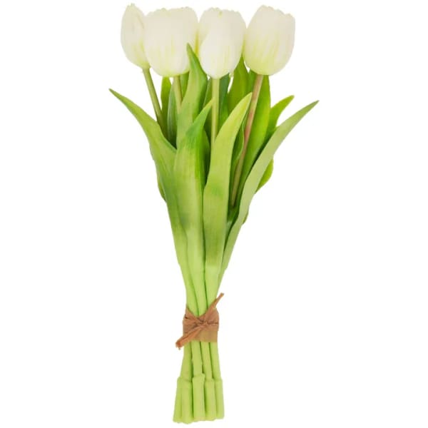Bundle of white tulips tied with twine