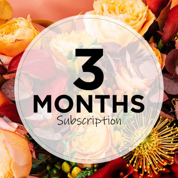 Floral subscription graphic with yellow and peach roses and bold text